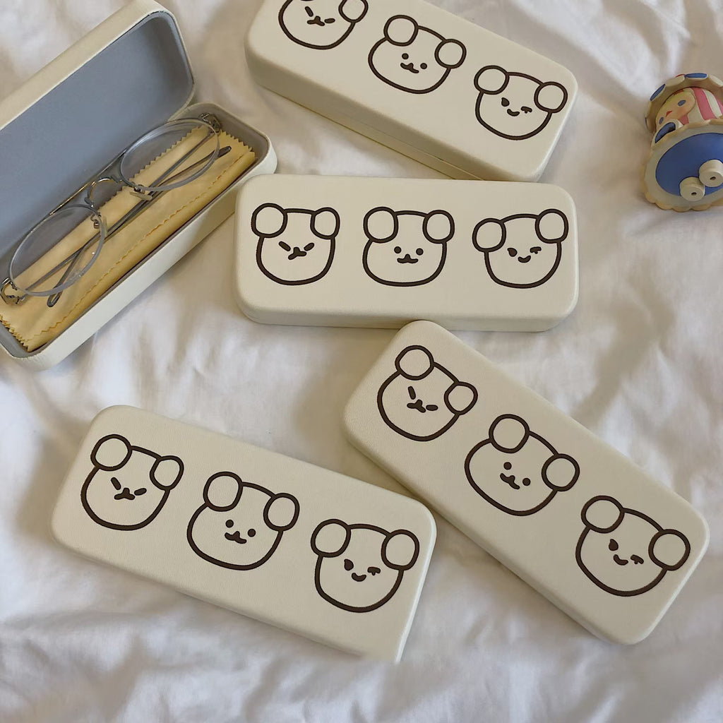 Three Bears Cream Color Homemade Glasses Box Storage And Organizing Portable Love Cartoon Glasses Box Cream Style