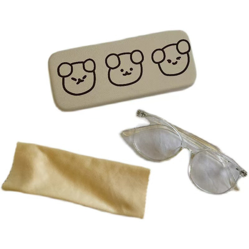 Three Bears Cream Color Homemade Glasses Box Storage And Organizing Portable Love Cartoon Glasses Box Cream Style